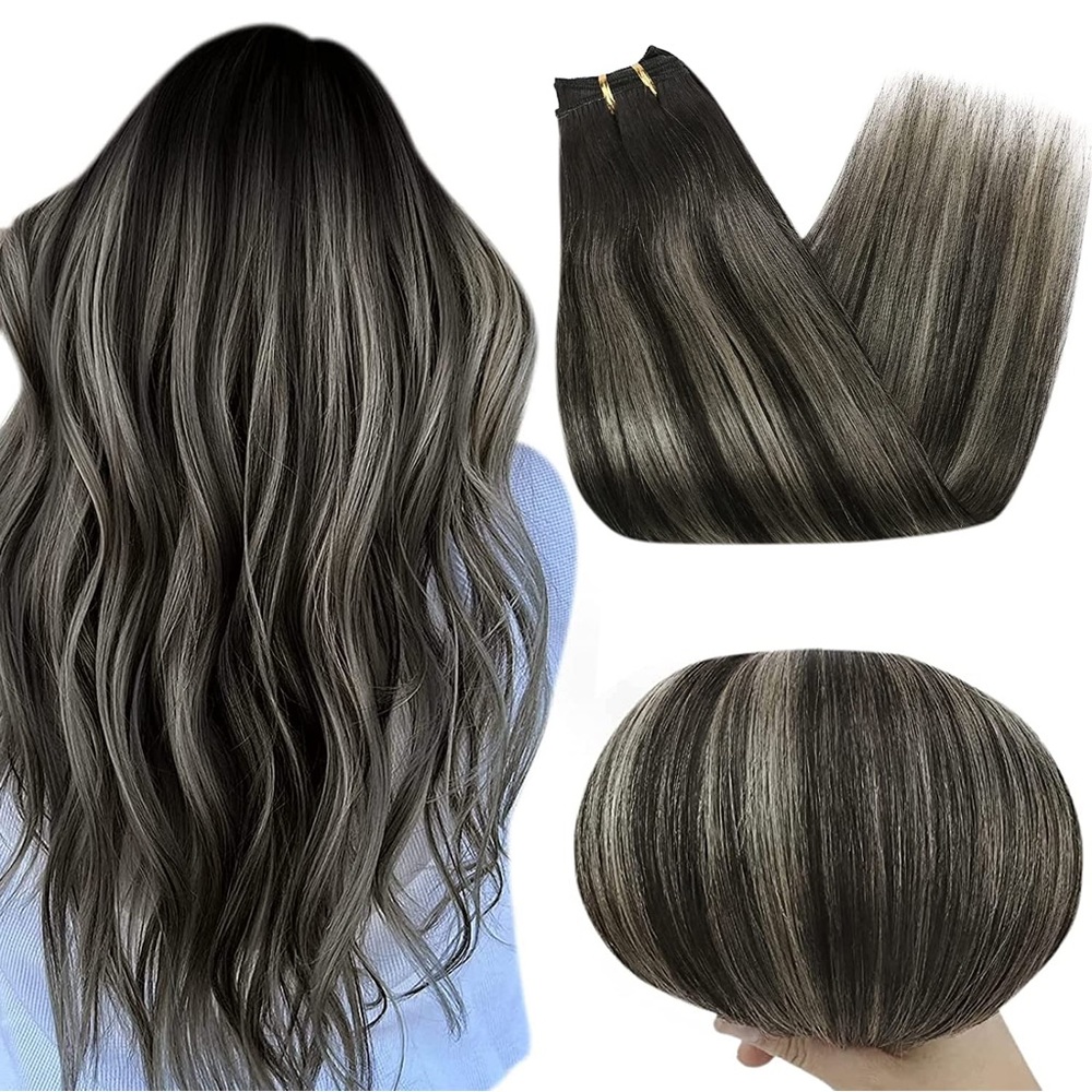 HUMAN HAIR Black and Silver Sew In Weft Extension 24in 105g